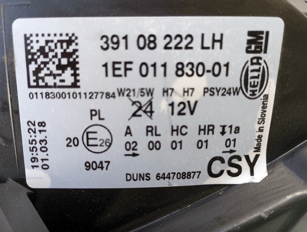 Fanale Led Hella GM Originale Anteriore Sinistro SX Opel Corsa E 2014-2019 1EF01183001 (39108222LH)