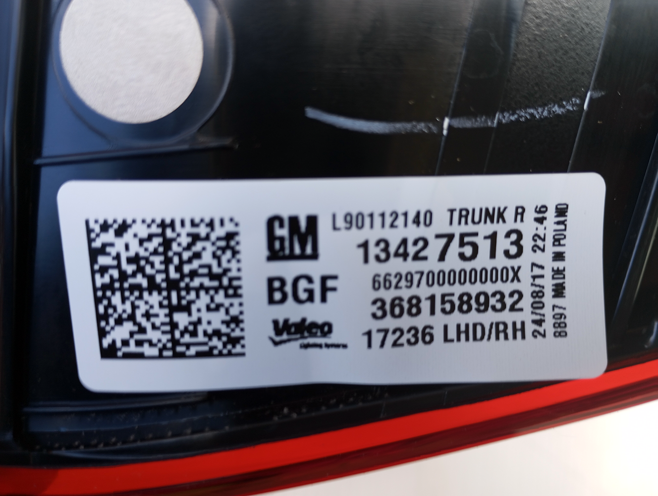 Original GM Valeo Right Rear Light Opel Astra K 2016-2019 368158932 (13427513)