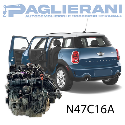 Engine N47C16A Mini One D Countryman 1.6 Diesel 2016 66KW 90CV 80,000 KM